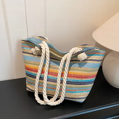 Rainbow Striped Women's Tote Bag Large Capacity