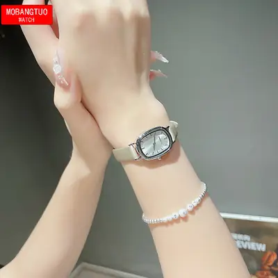 Women's Oval Watch Black Leather Waterproof