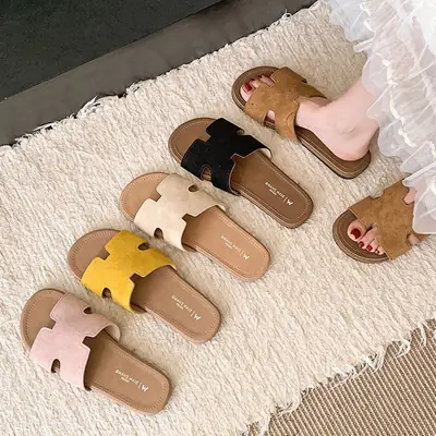 Fairy Style Retro Beach Slippers Women 2025 Yellow