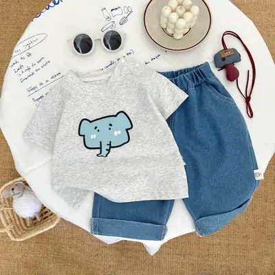 Baby Elephant Print Shorts Suit for Boys Blue