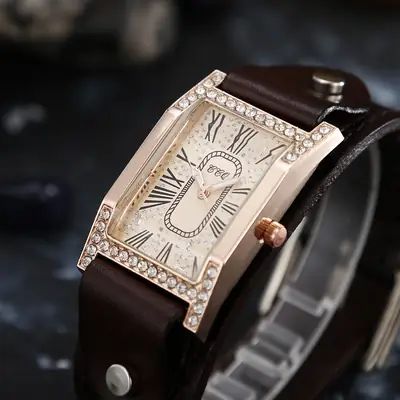 Women's Luxury Roman Numeral Watch with Rhinestone Diamond Band