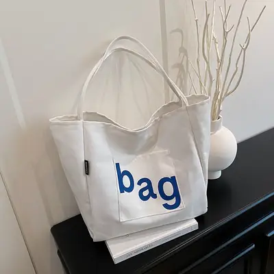 Literary Print Canvas Tote Bag Large Capacity Women