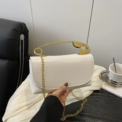 White Square Crossbody Bag with Gold Chain