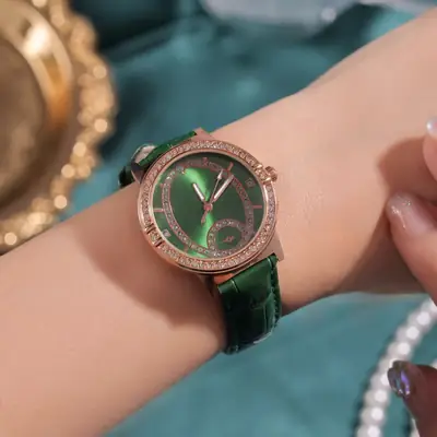 Women's Cross-Border European Watch with Diamond Dial & Brown Strap