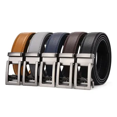 Men's Automatic Buckle Belt Two-Layer Cowhide Gray