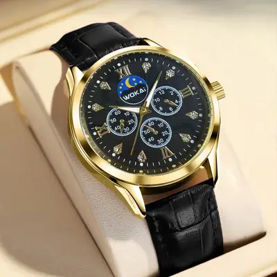 Korean Style Men's Quartz Watch with Black Strap