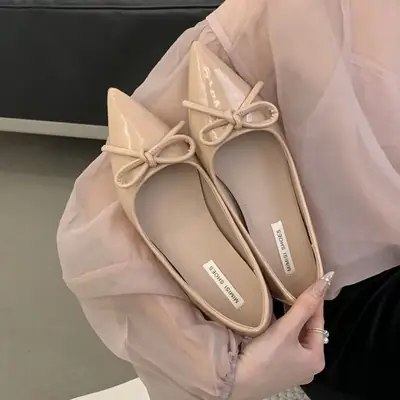 French Style Bow Flat Shoes Women Black 2025