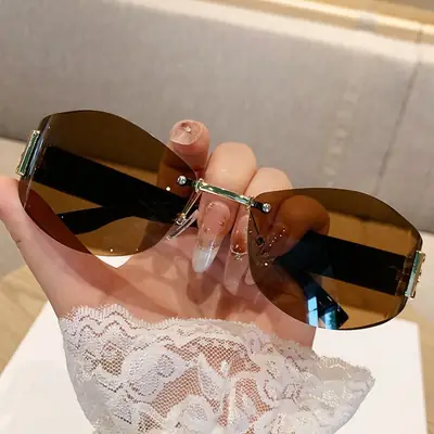 Retro Anti-UV Sunglasses for Men Women Curved Rimless
