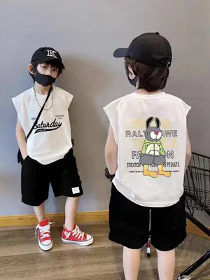 Boy's Pink Cotton Sleeveless Vest Summer T-Shirt