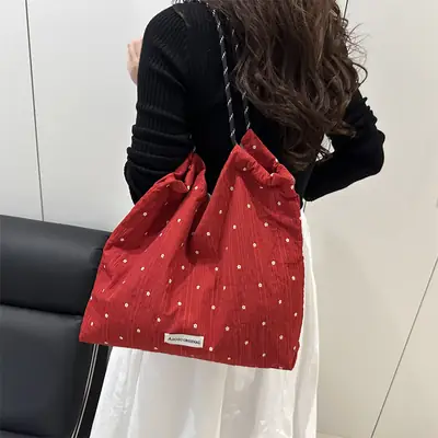 Red Polka Dot Shoulder Bag for Women College Students