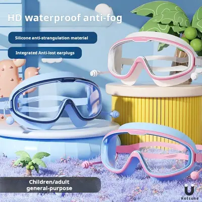 Temu Can Be Labeled Kidsren's Swimming Goggles Kidsren's Large Frame Waterproof and Anti-Fog High-Definition High-Transparent Student Baby Swimming Goggles