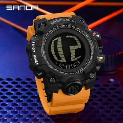 Sanda Black Multi-Function Sport Watch with Digital Display