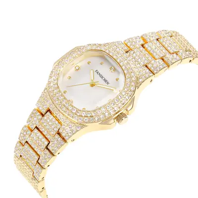 Gypsophila Square Watch Full Diamond Wristwatch Unisex Luxury Quartz