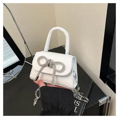 White Bow Chain Shoulder Bag for Women 2025