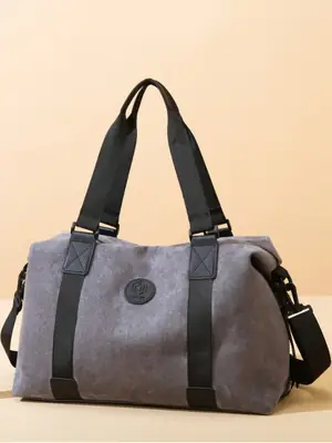 Gray Large Capacity Travel Tote Bag with Black Straps