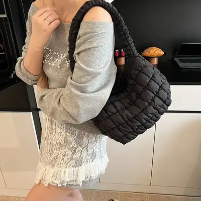 Black Pleated Shoulder Bag for Women