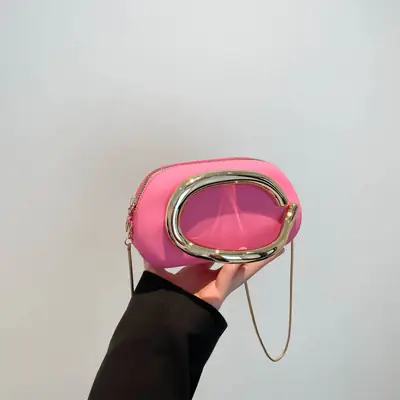 Pink Metal Chain Shoulder Crossbody Clutch 2025