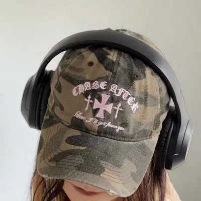 Retro Distressed Camouflage Baseball Cap with Cross Embroidery