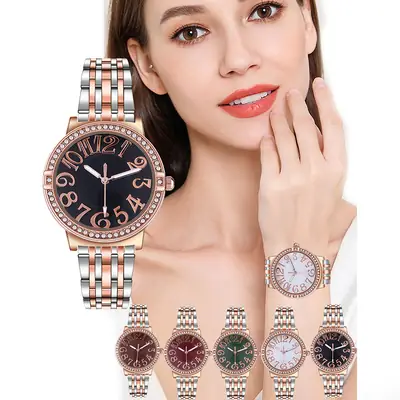 Women's Luxury Quartz Watch with Diamond Dial & Steel Band