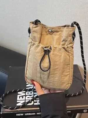 Women's Tan Nylon Crossbody Bag Mobile Phone Bag