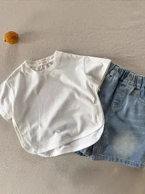 White Cotton Short Sleeve T-Shirt for Kids 2025