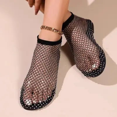 Hollow-Out Mesh Boots for Women, Spring/Summer 2026 New Trendy Versatile Hollow-Out Martin Sandals, Slimming High-Heeled Rhinestone Boots