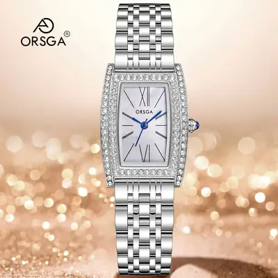 Orsga Diamond Encrusted Women's Watch Brown Leather
