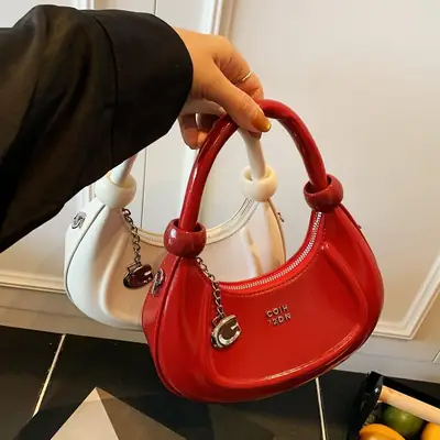 Red Crescent Crossbody Bag for Women Luxury Handbag