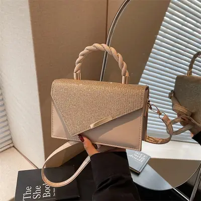 Women's Square Shoulder Bag Beige Diamond Textured 2025