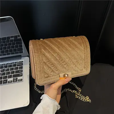 Gold Embroidered Chain Crossbody Bag for Women