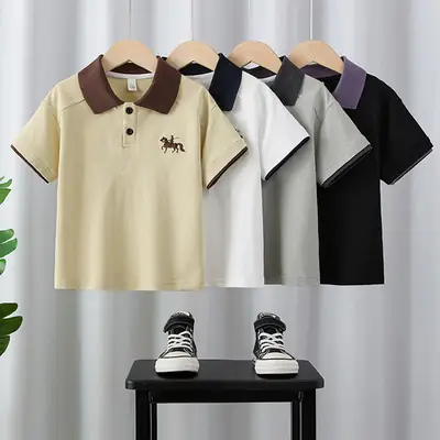 Boys' Black Polo Shirt with Pony Embroidery Medium to XL