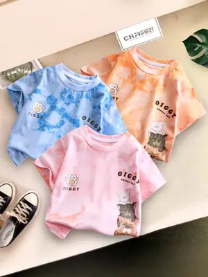 Children's Cartoon Printed T-Shirt Orange Kids Summer Wear