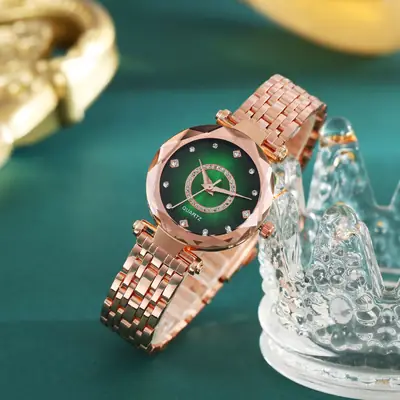 Women's Rose Gold Quartz Watch with Crystal Bracelet