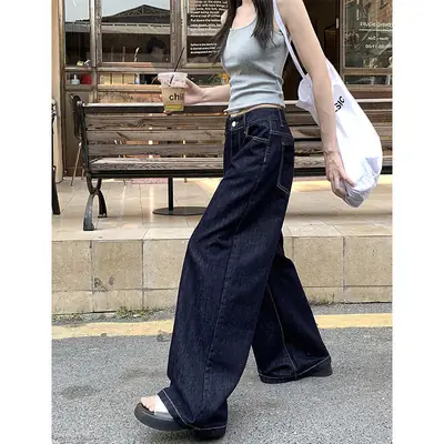 Dark Blue Wide Leg Jeans 2025 Retro High Waist