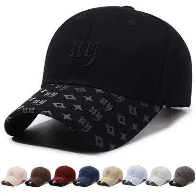 Black Embroidered Letter Baseball Cap with Curved Brim