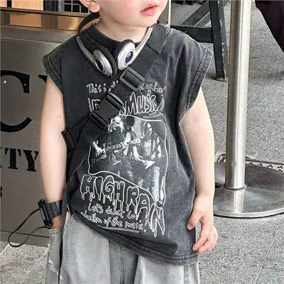 Boys Sleeveless T-Shirt Pure Cotton Medium Large