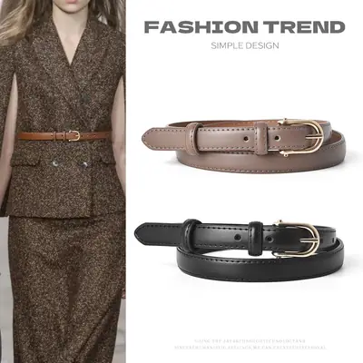 New Women's Genuine Leather Belt D-Shaped Pin Buckle Brown
