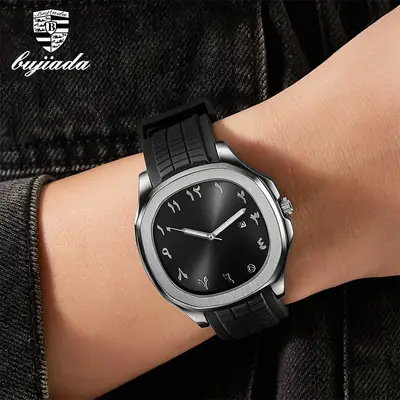 Men's Black Silicone Sports Watch with Quartz Movement