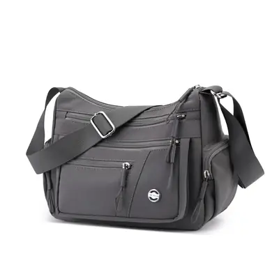 Multi-Compartment Shoulder Crossbody Bag Black Nylon Travel Bag