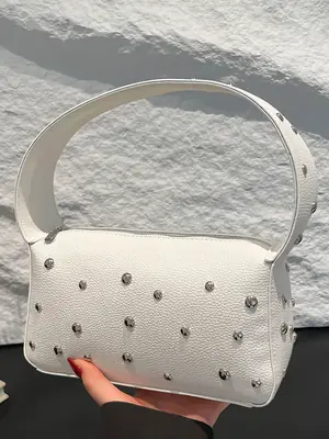 White Rivet Satchel Bag for Women