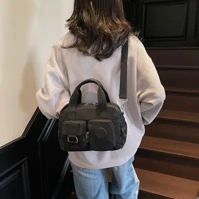 Black Multi-Pocket Women's Shoulder Crossbody Bag