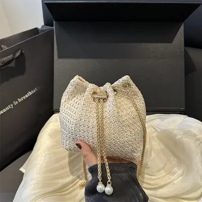 2025 Summer Woven Bucket Bag Women Crossbody