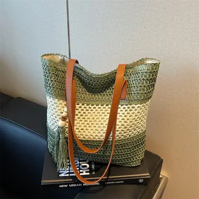 Women's Textured Straw Shoulder Bag Large Capacity New Spring Summer