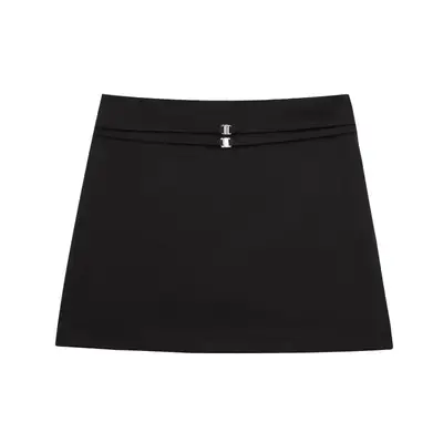 Black Crossbody Belted Skirt for Women