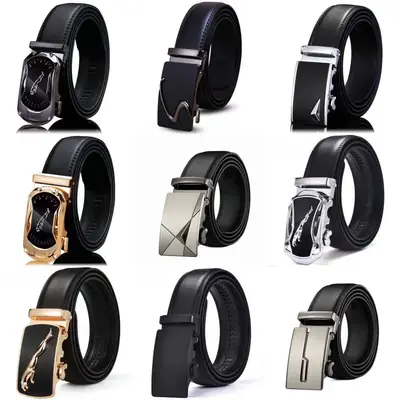 Men's Black Leather Belt with Chrome Buckle