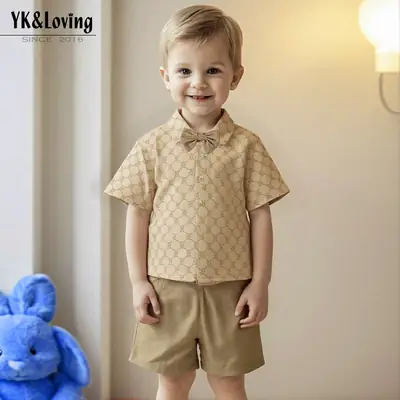 Children's Summer T-Shirt Set 2-6Yrs Beige Bow Accessory