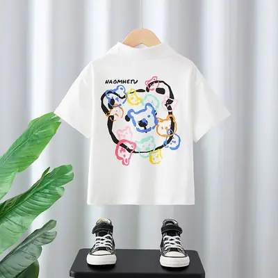 Boys White Cotton T-Shirt 2025 Summer Thin Half Sleeve