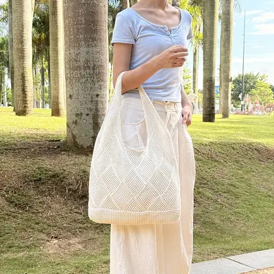 Knitted Crossbody Bag Women Beach Wear Hollow Solid Color