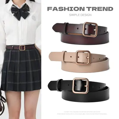 Women Genuine Leather Belt with Square Buckle