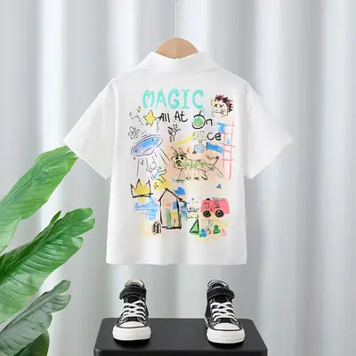 Boys' Cotton Graphic T-Shirt White Summer 2025